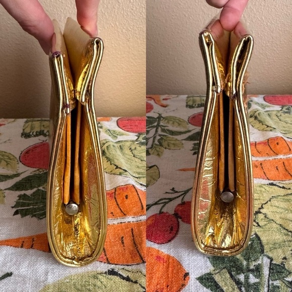 Vintage gold foil snap closure clasp handbag